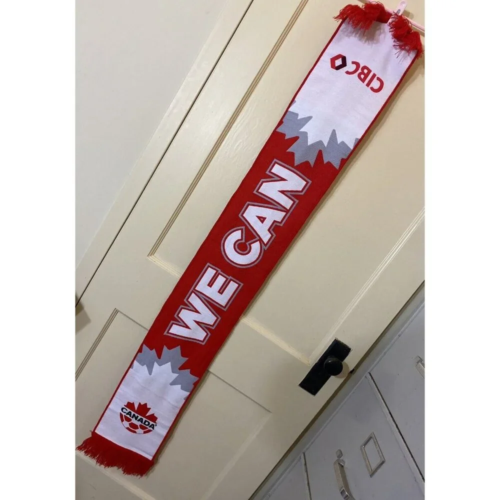Canada Knit Scarf Muffler Team Hockey Fan Reversible CIBC Sponsor Fringe